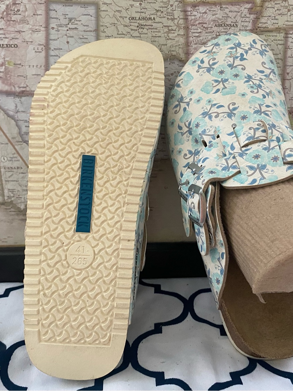 Pre-owned Birkenstyle Boston Floral Clog Sandals in Light Blue 41/10 Narrow fit - Picture 8 of 15